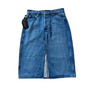 NWT - RAG & BONE Blue Denim Skirt, size 27; Button Fly; POPPY; Vintage High rise